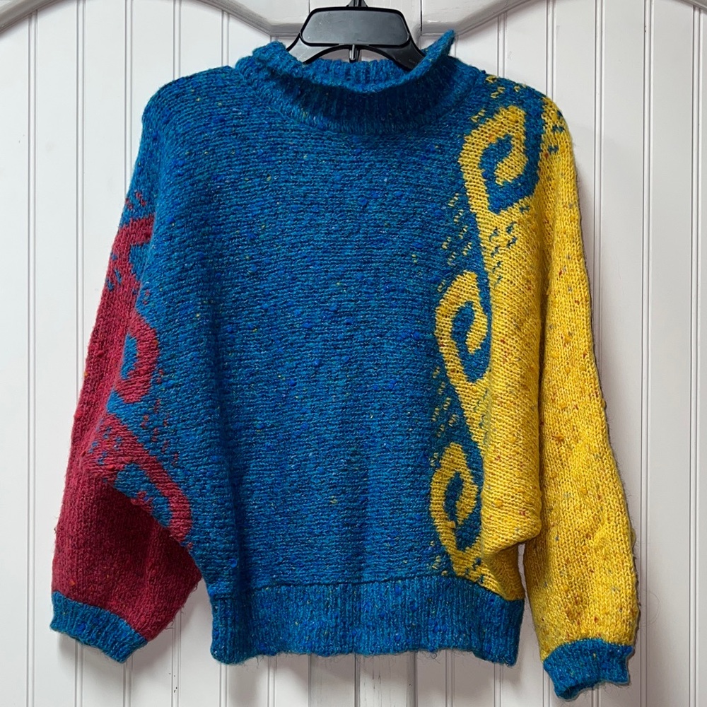 80s The Cosby Show Oversized Wool Blend Sweater S Vintage Bright Colorful Coogi